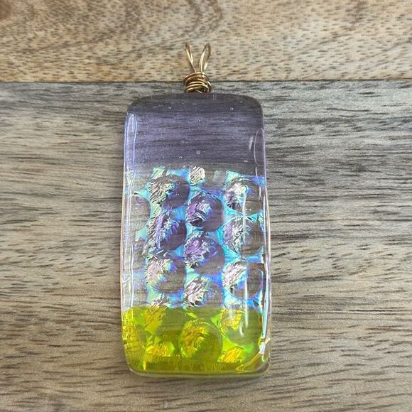 Wire Wrapped Lavender & Yellow Glass Pendant - Picture 1 of 4
